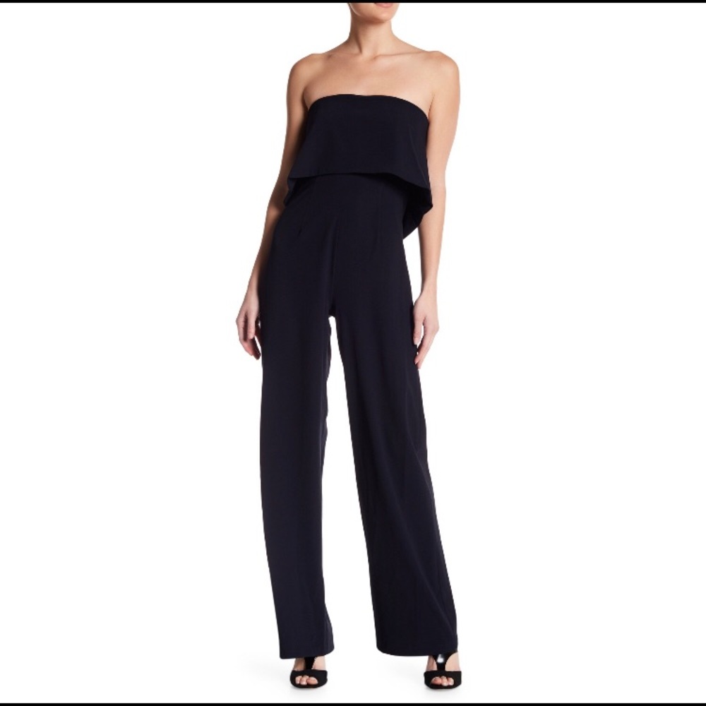 Monique Lhuillier Black Strapless Popover Jumpsuit